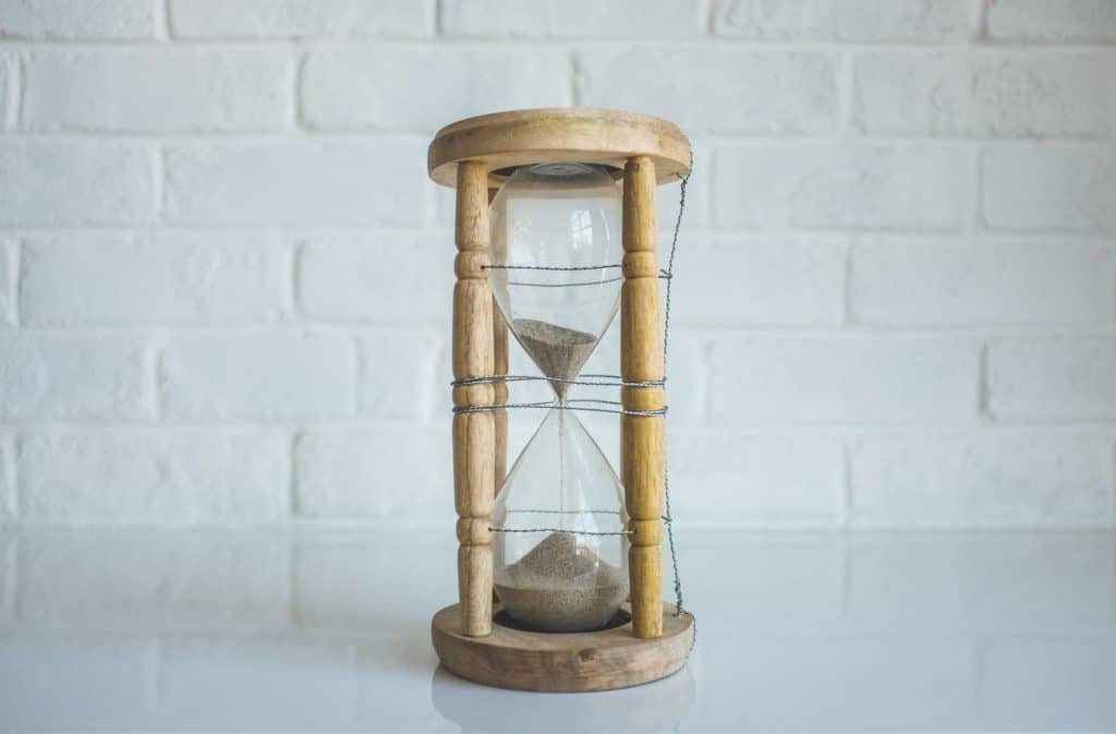 clear hour glass with brown frame for time-blocking method