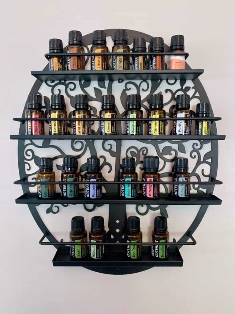 Beautiful display of essential oils bottles