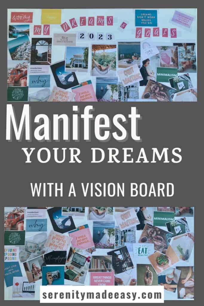 Manifest your dreams with a vision board with an image of a beautiful vision board
