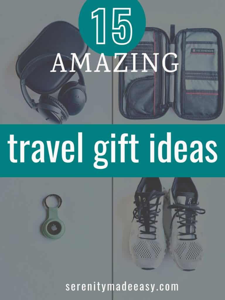 15 amazing travel gift ideas with images of comfortable walking shoes and an AirTag