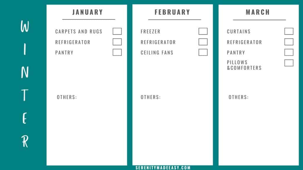 Printable winter house chores list by month