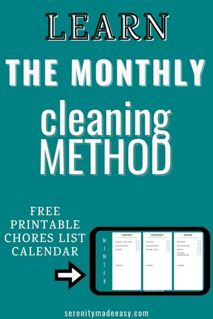 Learn the monthly cleaning method with an image of a free printable calendar