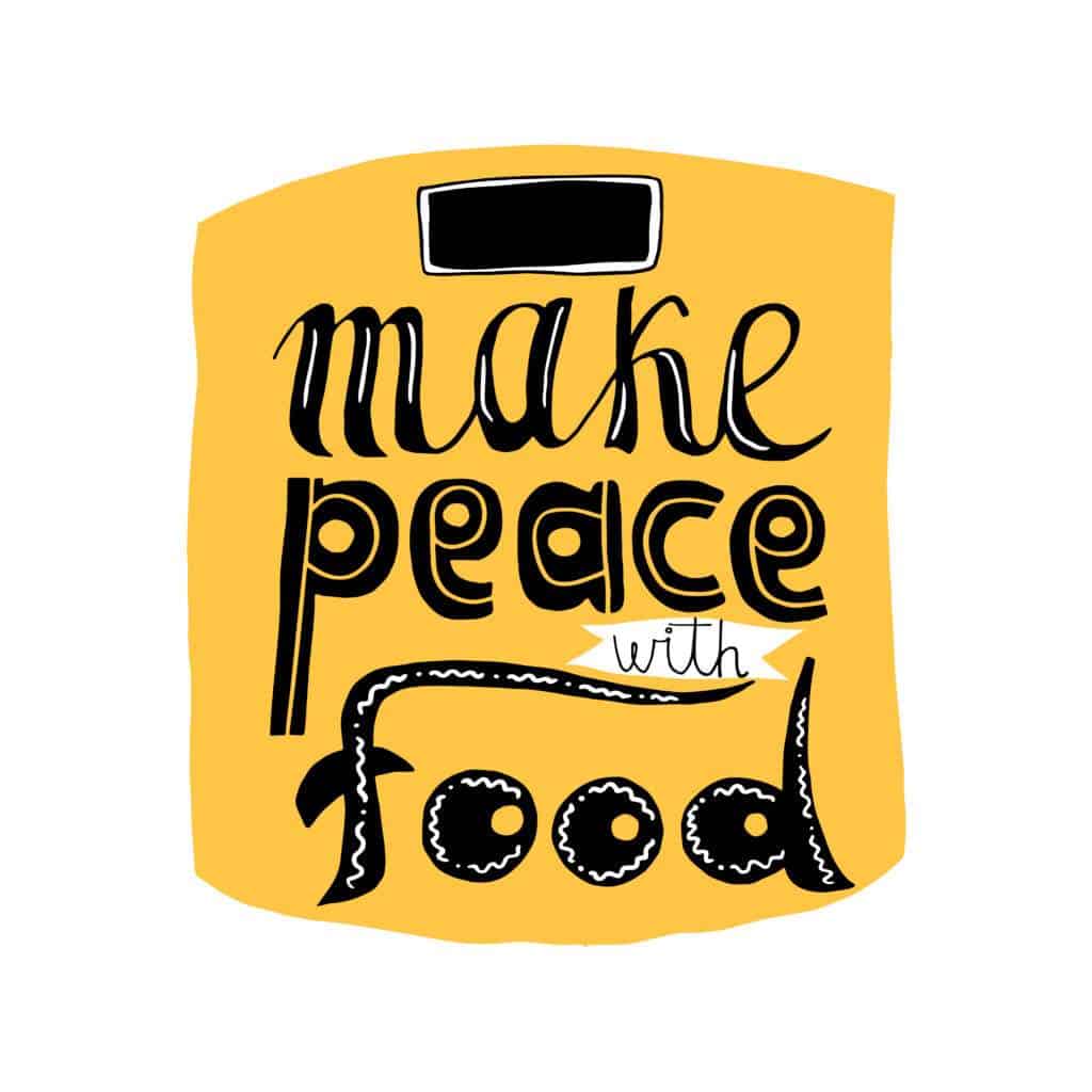 An image of a scale with words saying make peace with food