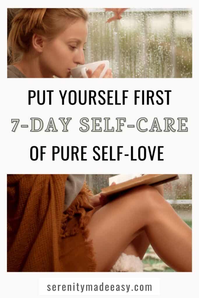 Put yourself first with 7-days of self-care for pure self-love with a woman reading a book by a window