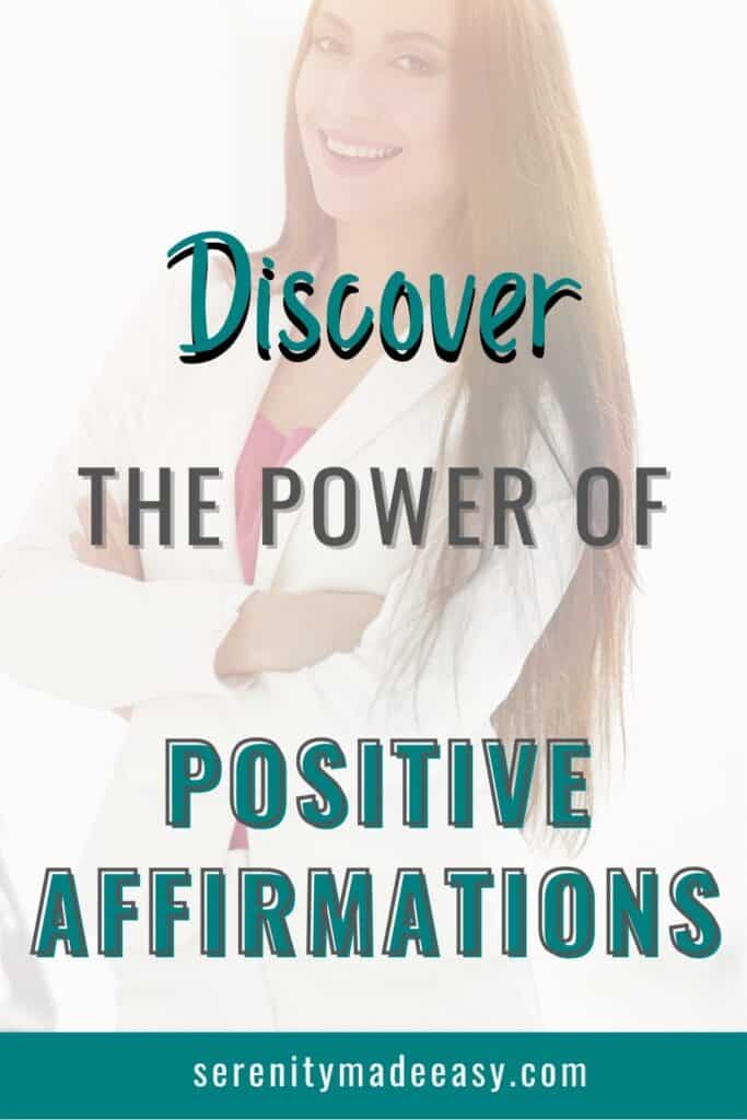 A confident women with caption saying "Discover the power of positive affirmations".