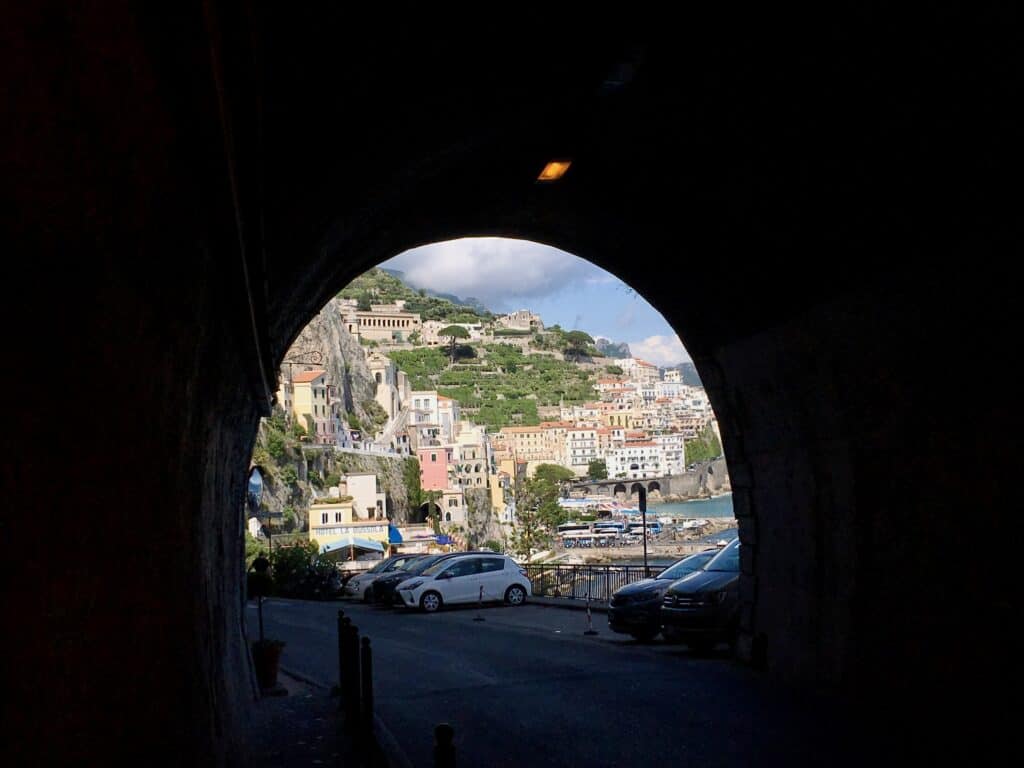 Tunnel on the walk to downtown Amalfi
