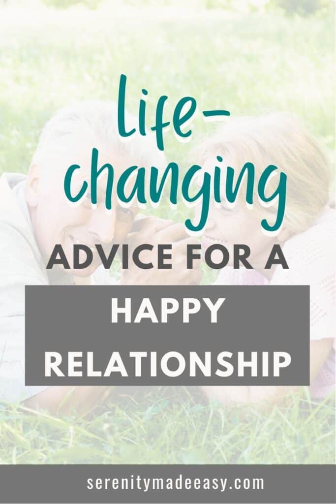 Life-changing advice for a happy relationship with a photo of a mature couple looking happy and in love.