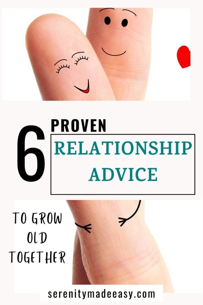 6 proven relationship advice - to grow old together. The image shows to intertwined fingers with happy faces on them.