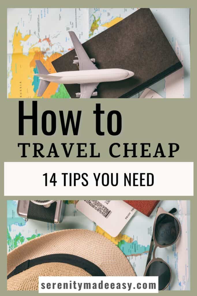 How to travel cheap - 14 tips you need - photo of many travel related items (plane, passport, etc)
