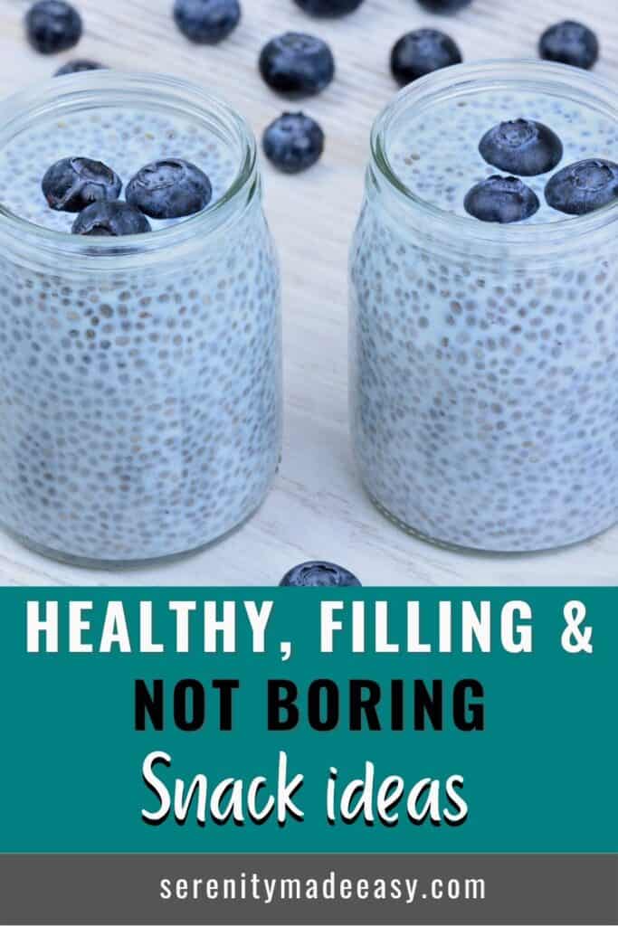 Healthy, filling, and not boring snack ideas with two blueberries chia pudding