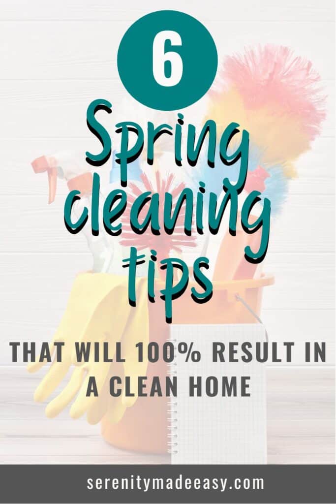 6 spring cleaning tips that will 100% result in a clean home - image of a colorful cleaning supply basket