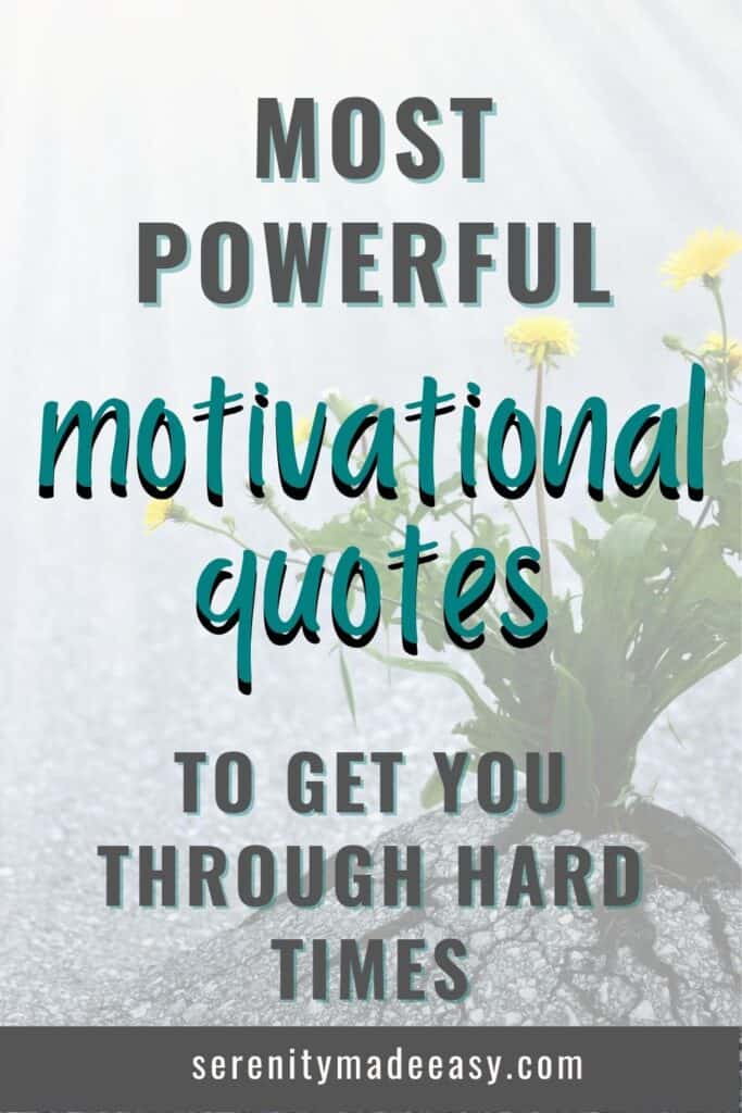 Most powerful motivational quotes to get you through hard times with an image of a yellow flower growing out of concrete