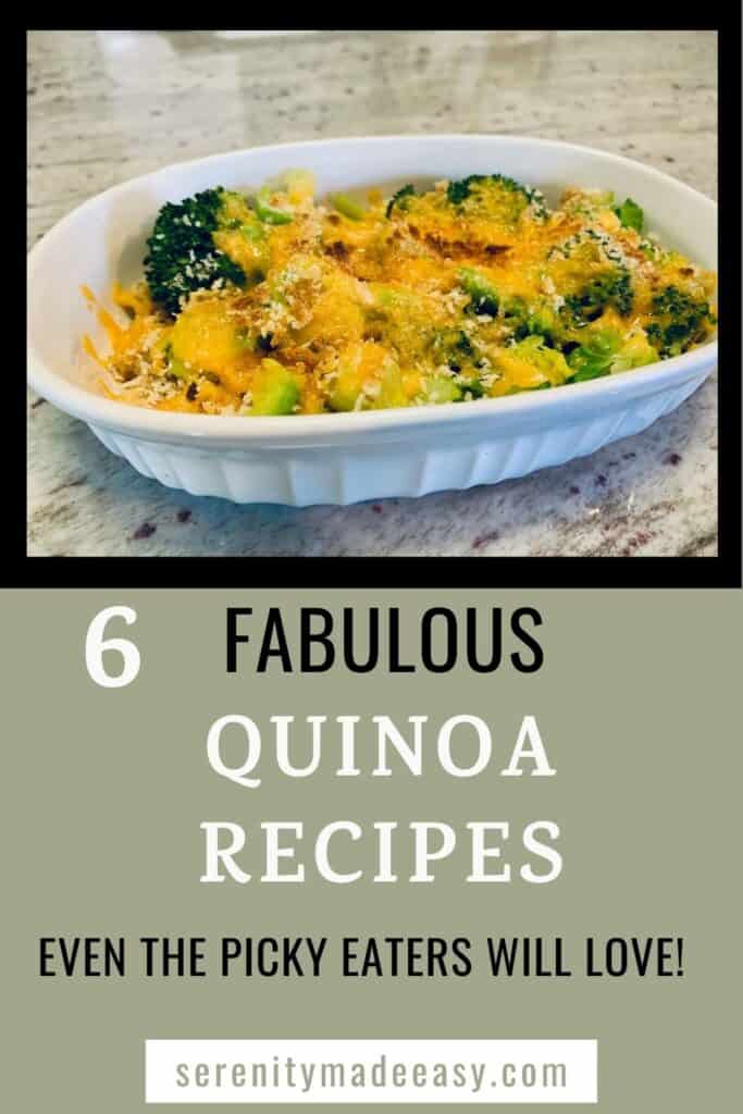 A photo of a cheesy broccoli and quinoa bowl