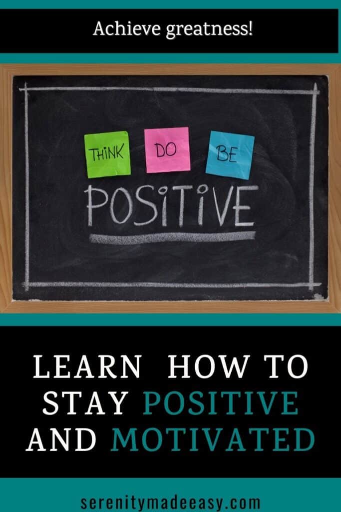 A picture of a chalkboard where the word "Positive" is written. Key component to find motivation.