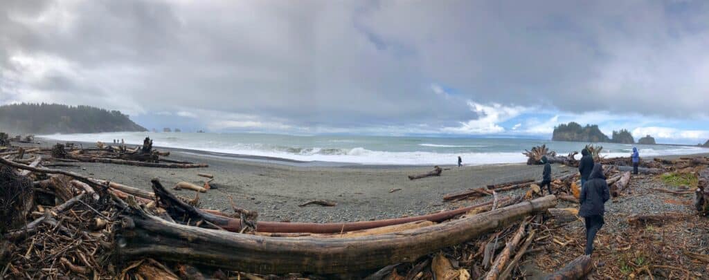 Panoramic photo of La Push beach Olympic National Park during a Pacific Northwest Trip.