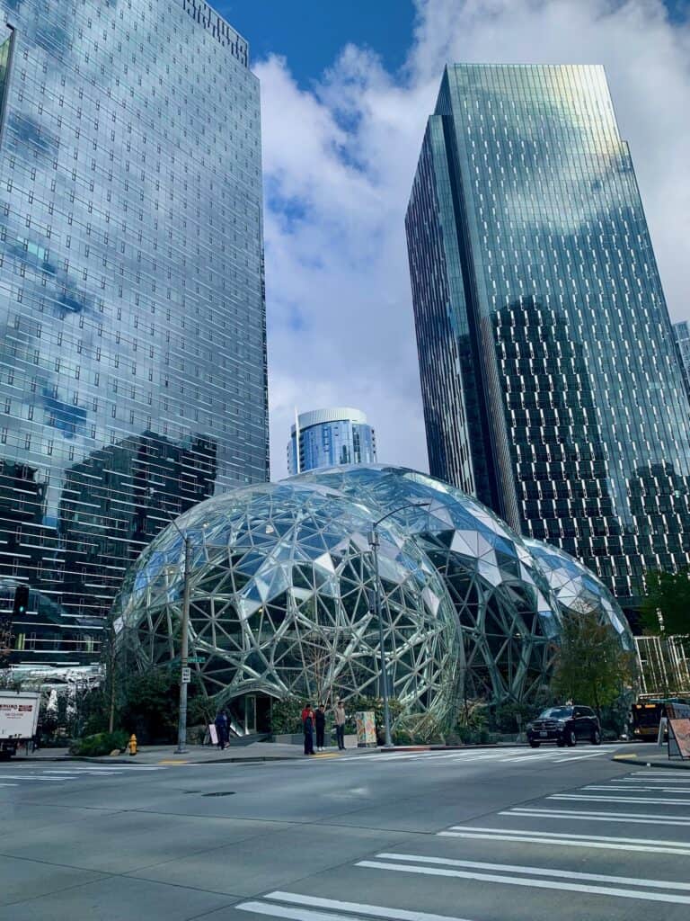 Photo of the Amazon glass bubbles/spheres in downtown Seattle