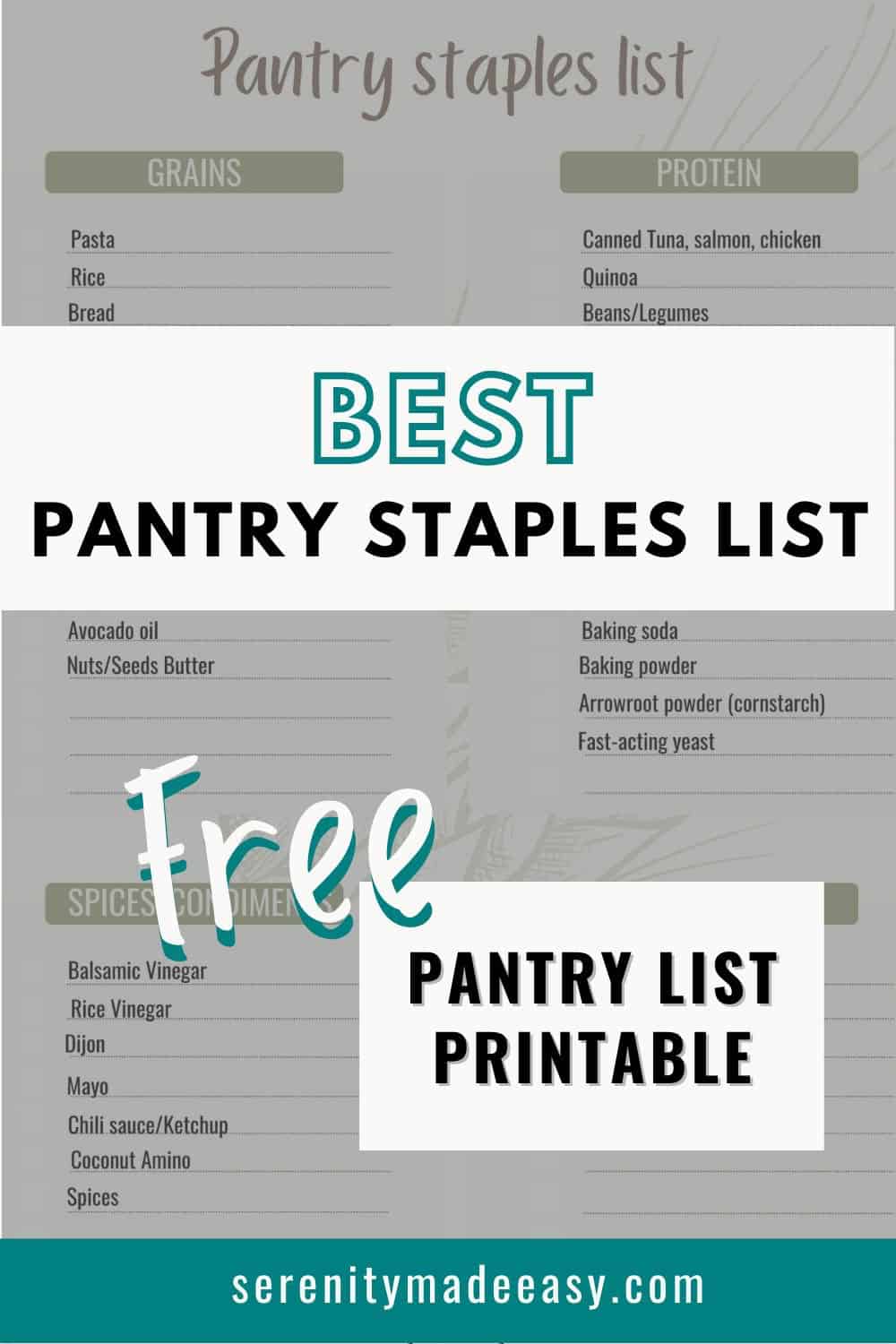 The one pantry staples list printable you need - Serenity Made Easy