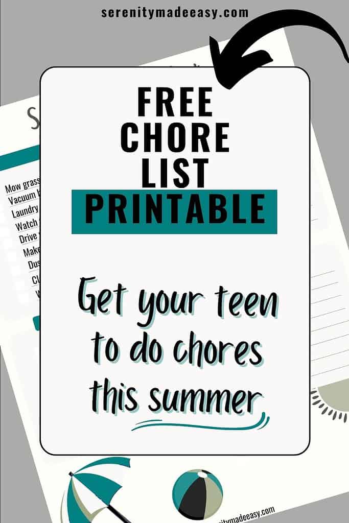 A printable chore list image