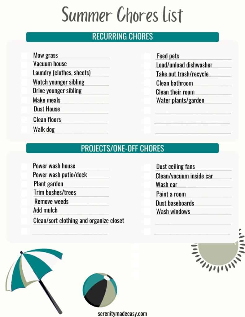 A full list of summer chores for teenagers