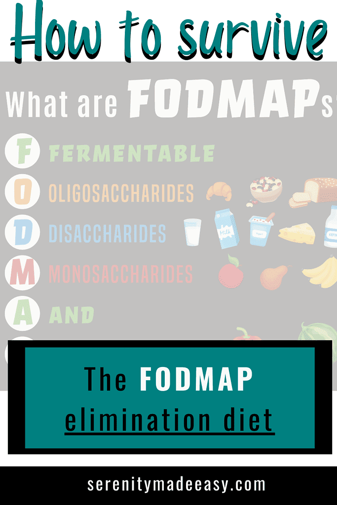 How to survive the low FODMAP elimination diet with a graphic showing what each letter stands for with examples of food in each category