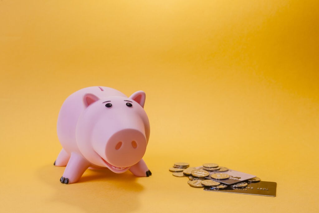 coins and toy piggy bank