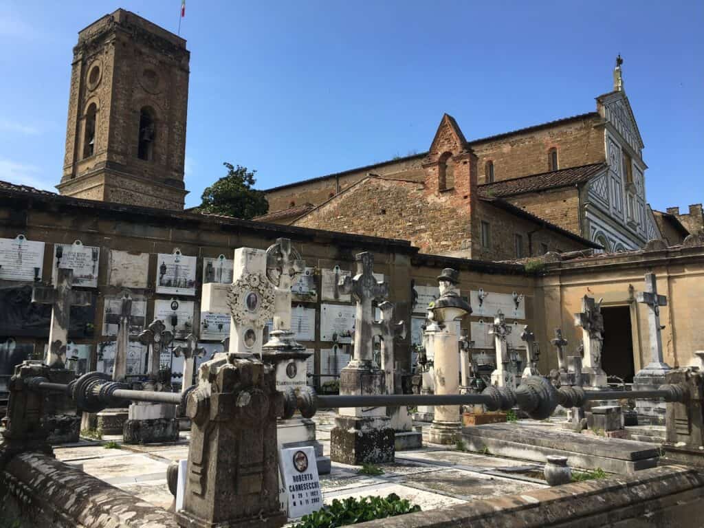 A cemetery with many old tombstones