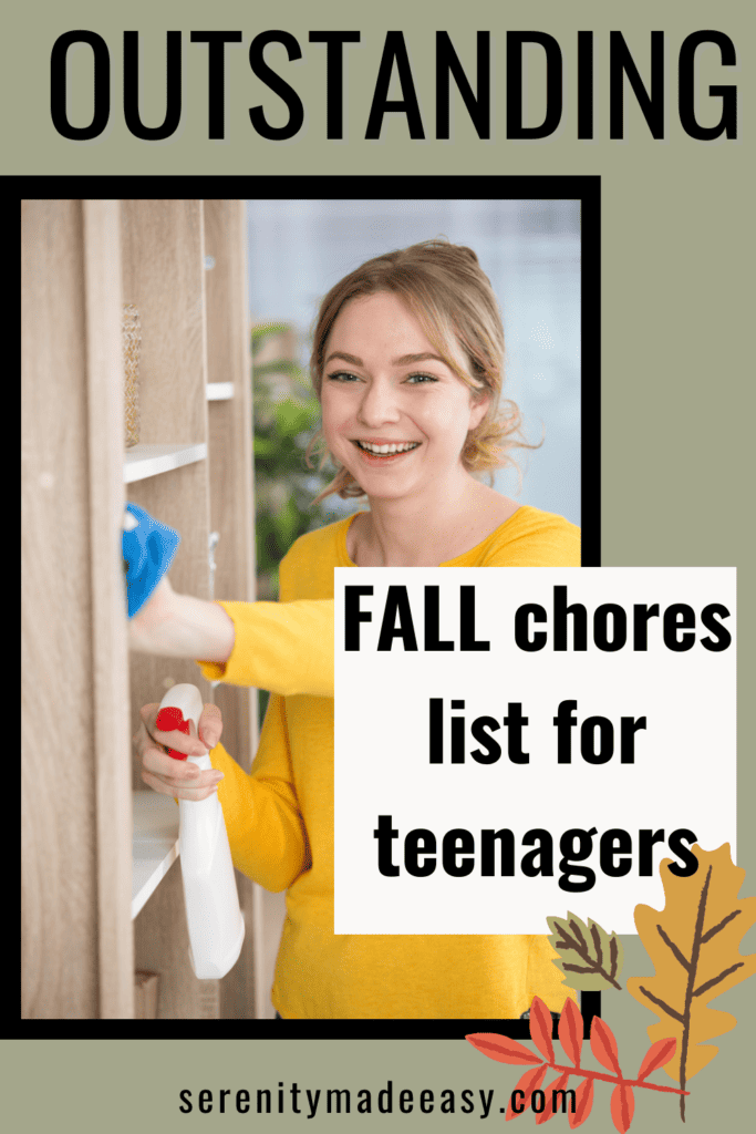 A teenage girl doing fall chores