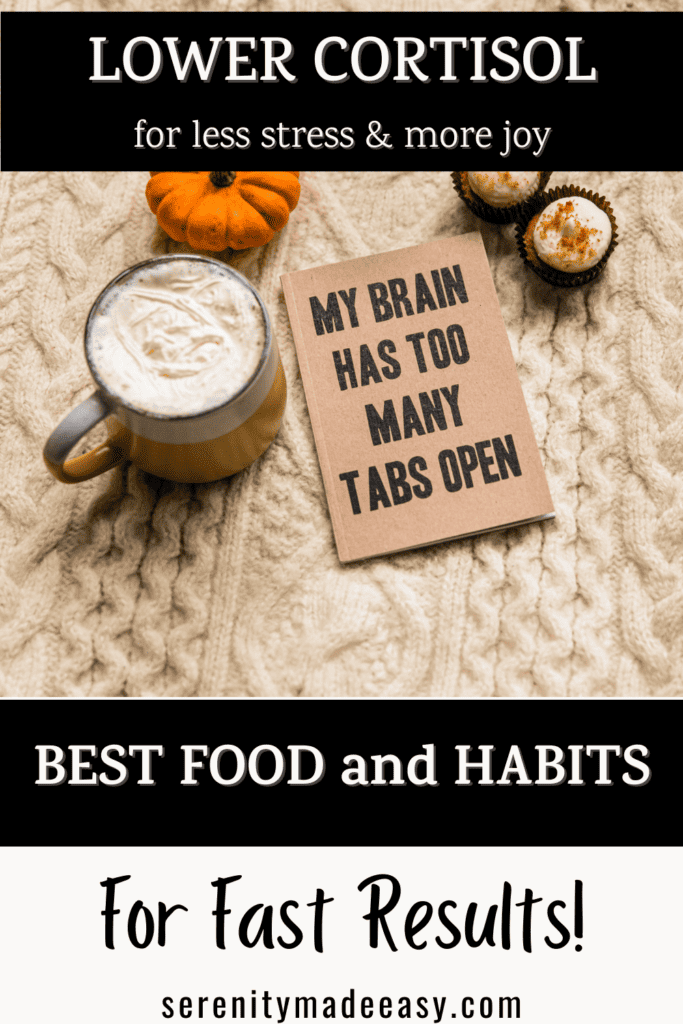 A note that says "my brain has too many tabs open" with a cup of coffee, two cupcakes, and a small pumpkin.