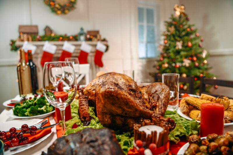 A lovely spread of food for Christmas dinner, Holiday chicken menu