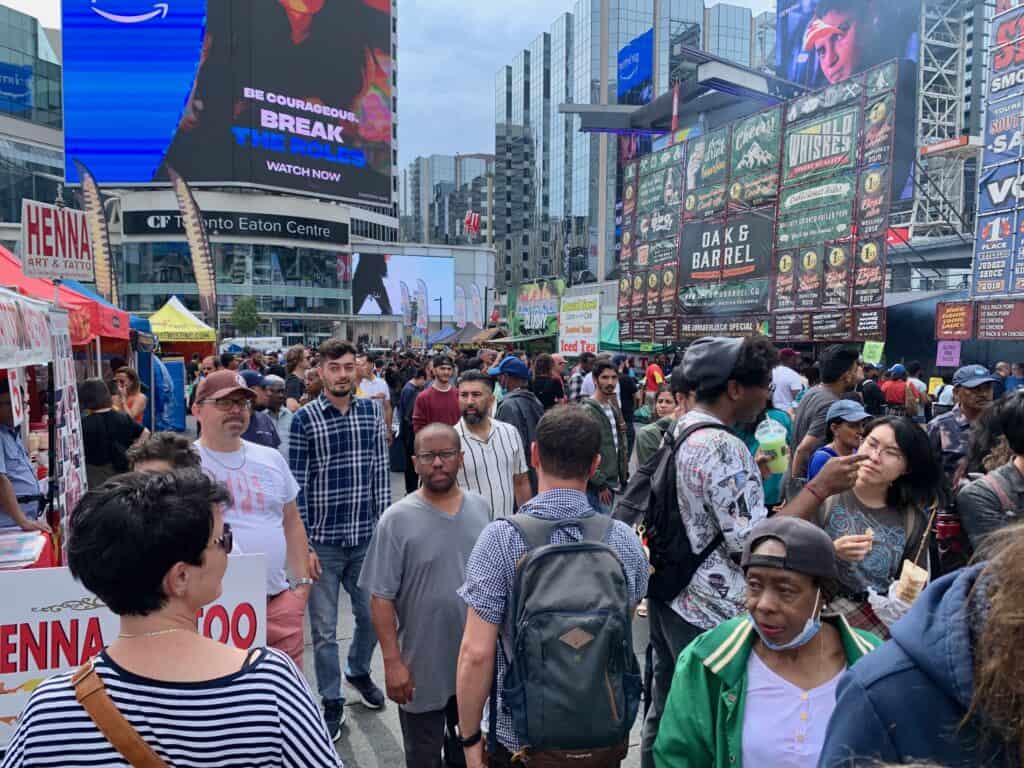 Dundas square during a weekend in Toronto