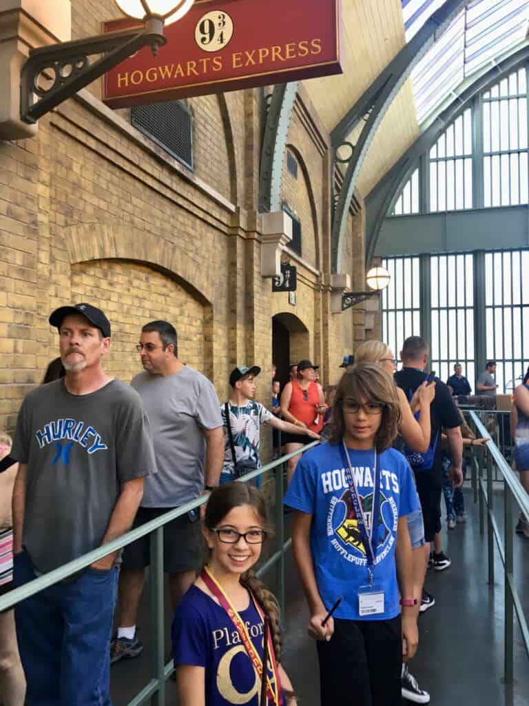 Children in line to board the Hogwarts Express at Universal in Orlando Florida.
