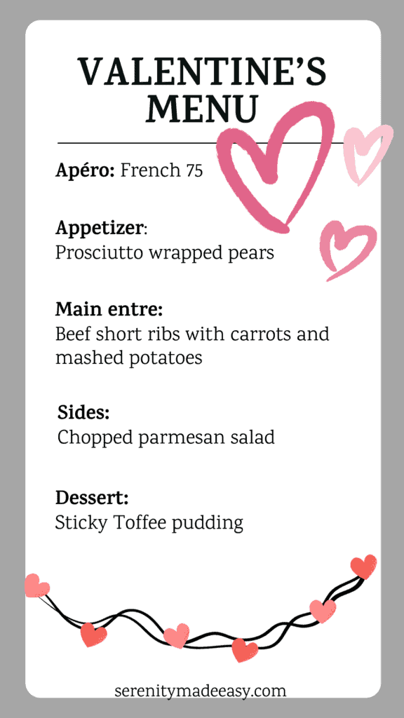 A 3 course Valentine's menu