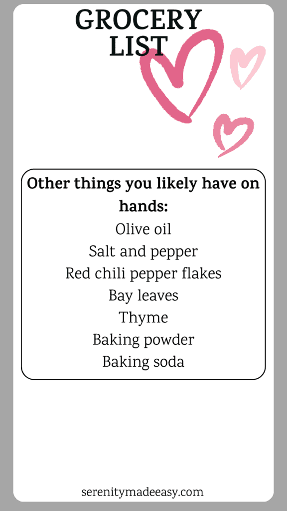 A grocery list for other items you might need to your Valentine's Day dinner