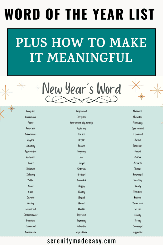 A list of many powerful words for the New Year