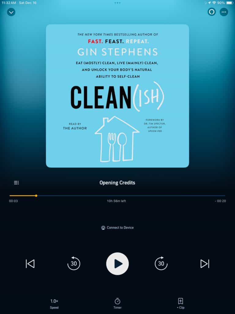 A copy of the book Clean(ish) on audible for spring reading