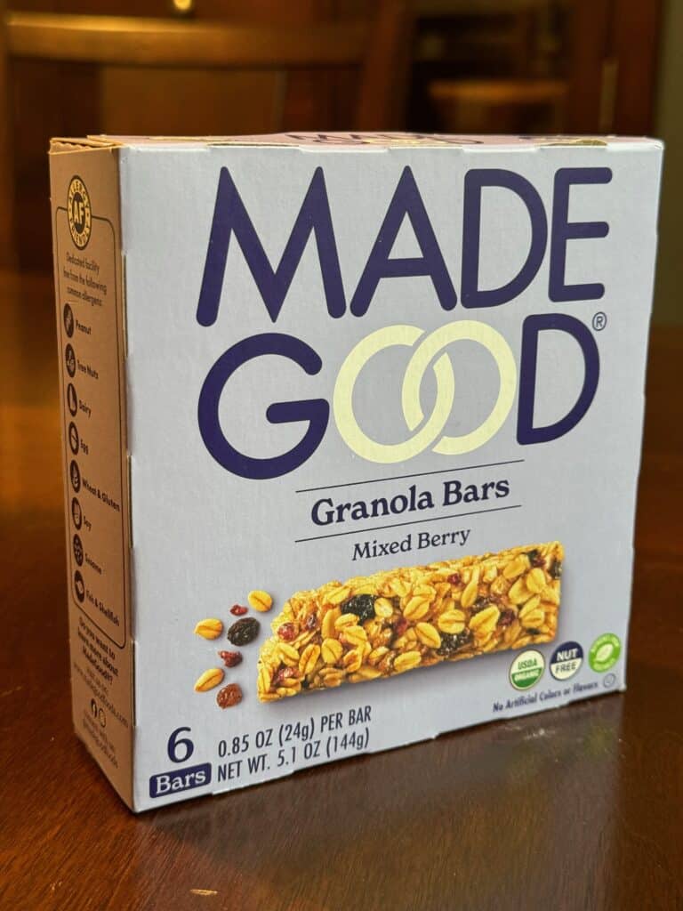 A box of MadeGood Mixed berry granola bars.