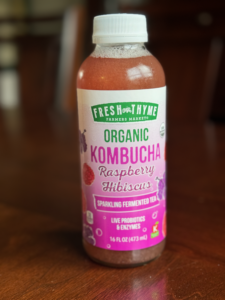 A bottle of Raspberry Hibiscus Kombucha is a healthy alternative to soda