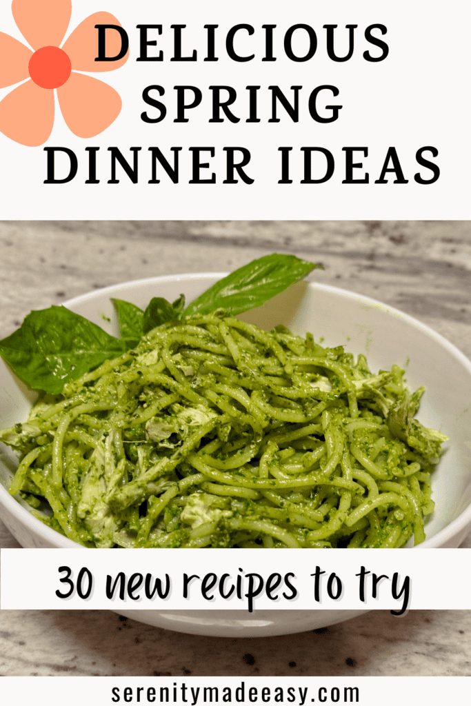 A picture of linguine pasta covered in spinach pesto
