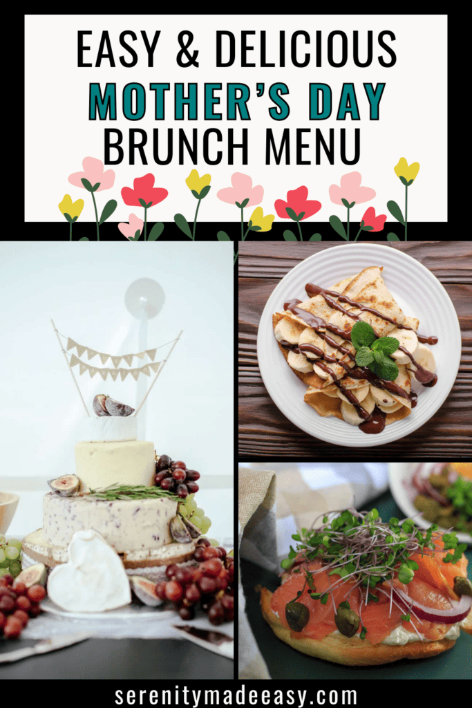 Photos of delicious food (cheese board, smoked salmon bagel, banana and chocolate crepes) to make for a perfect Mother's Day Brunch