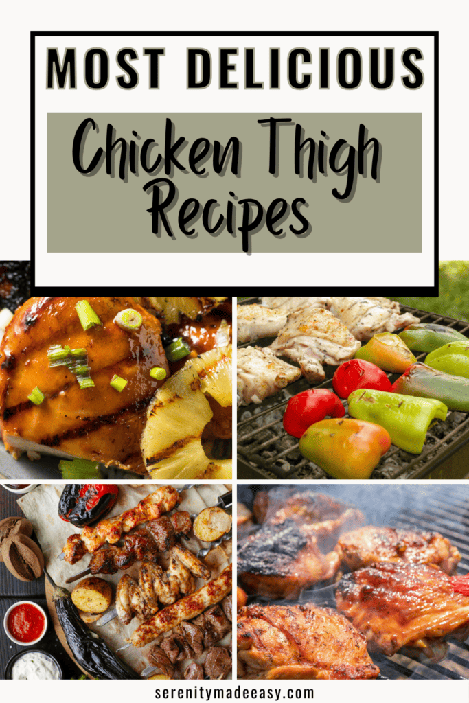 4 pictures of grilled chicken thigh recipes.