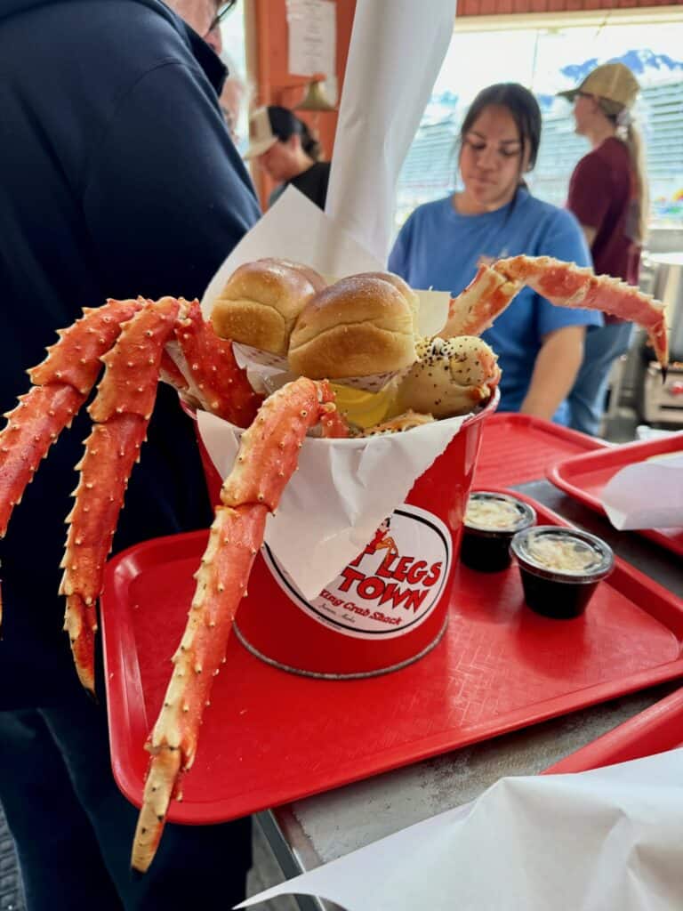 Huge bucket of king crab legs